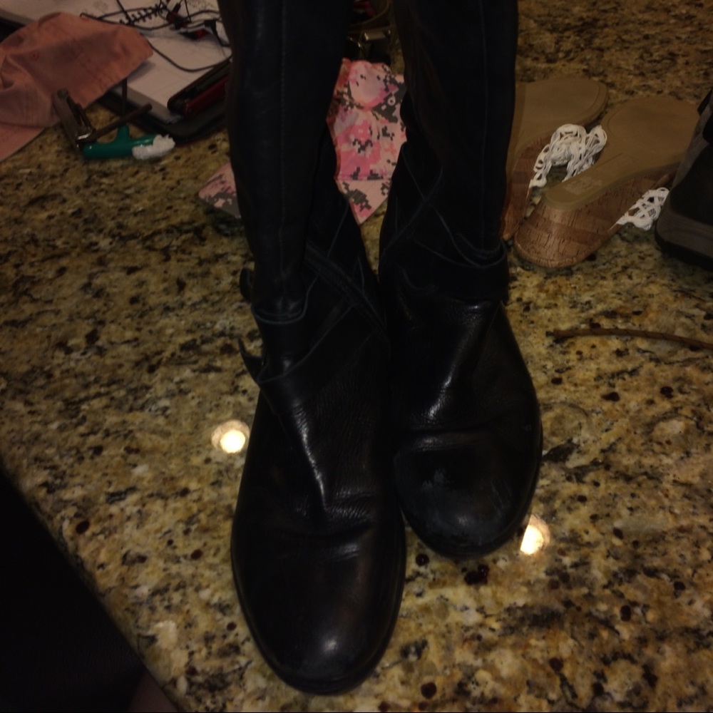 Black Genuine Leather Knee High Boots